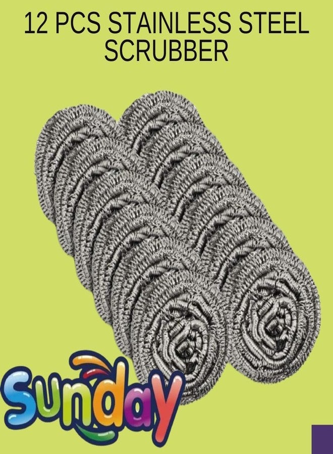 Sunday Premium Juna Stainless Steel Scrubber 18g Each-Pack of 12 - Heavy Duty Dishwash Scrubber for Kitchen, Utensils, Pots, Pans and Tiles Cleaning | Easy scouring for Tough Kitchen Cleaning - Image 2